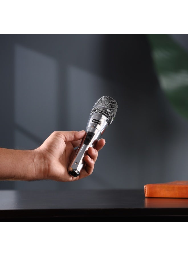 Geepas Dynamic Microphone- GMP15016/ Clarity, Sharp Sensitivity, Long-Distance Pickup/ 8-Meter Cable, Wide Frequency Range, Low Pass Filter/ Ideal for Professional Recording Studios, Live Performances, Broadcasting Applications/ Silver, 2 Years Warranty - Image 3